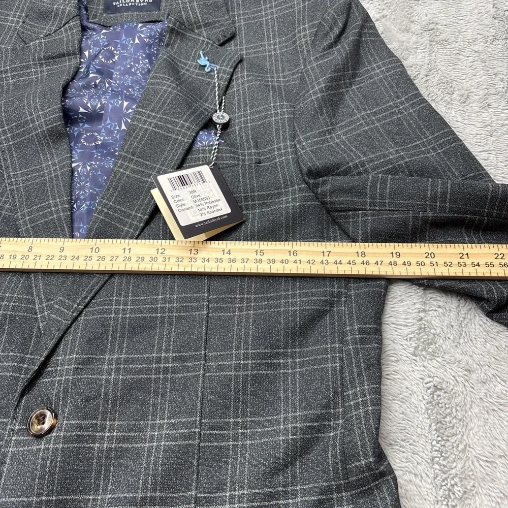 Tailorbyrd Sport Coat Mens Size 38R Olive‎ Plaid Notch Lapel Blazer Jacket